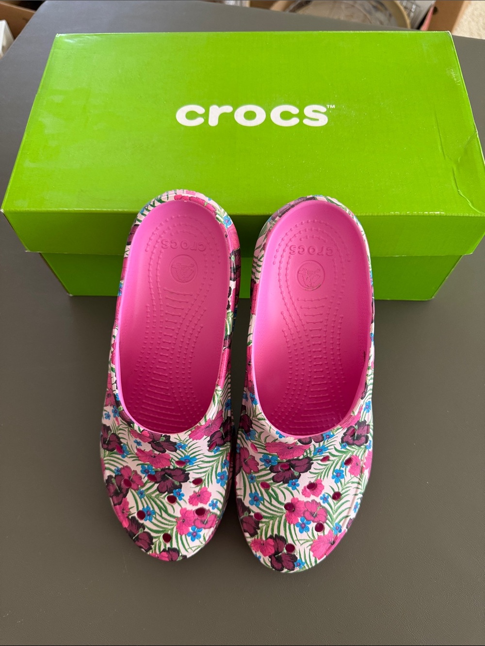 CROCS Women's Pink Floral Slip-On Clogs